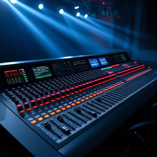 Mesa de mixagem profissional com diversos controles